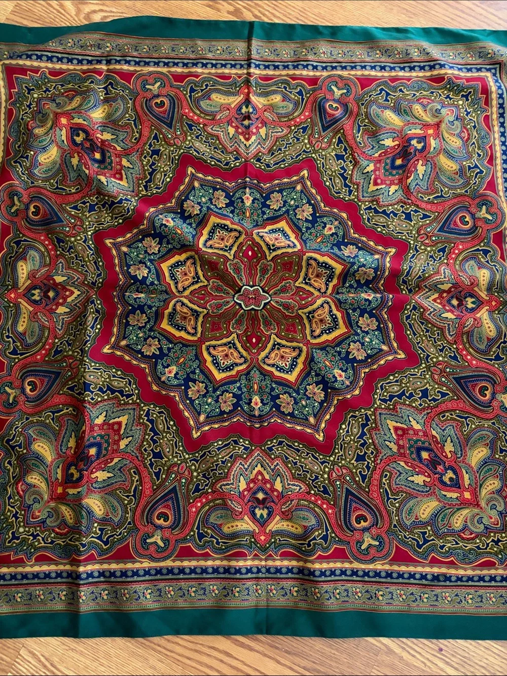 Paisley Medallion Silk-Feel Scarf in Red, Green, Navy
